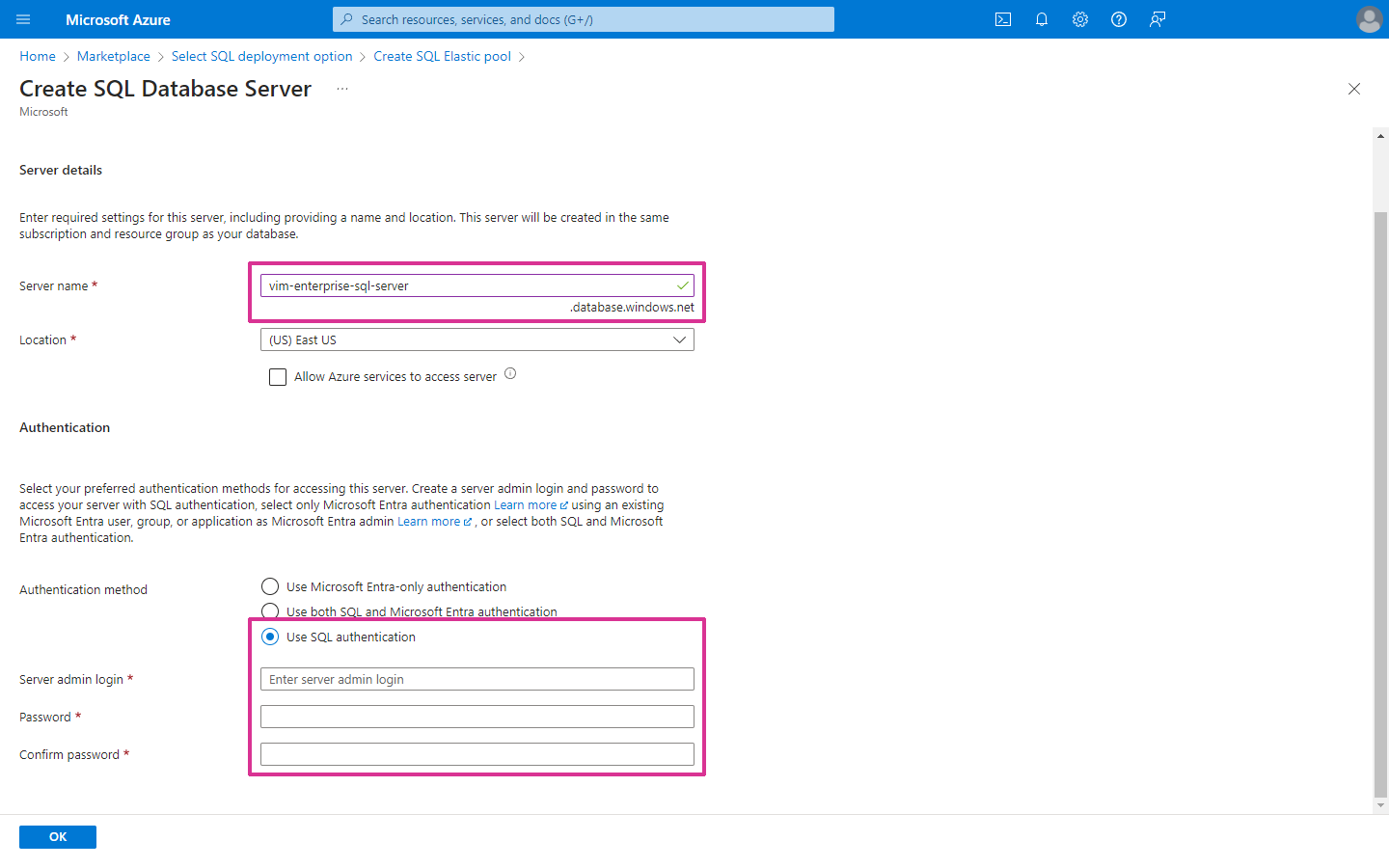 Use SQL authentication